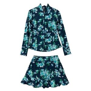 Tommy Bahama Active 2 Pc Floral Golf Set Jacket Skort Women's Small Blue Green